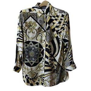 Vintage Faith Loud Bold Beaded Print Button Down Blouse Small